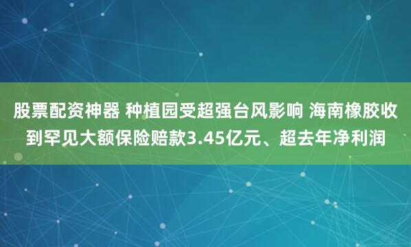股票配资神器 种植园受超强台风影响 海南橡胶收到罕见大额保险赔款3.45亿元、超去年净利润