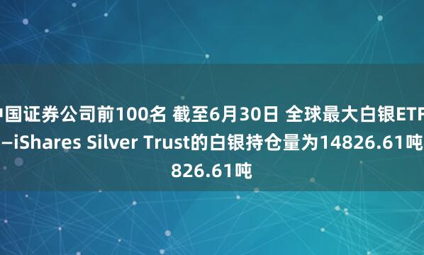 中国证券公司前100名 截至6月30日 全球最大白银ETF——iShares Silver Trust的白银持仓量为14826.61吨